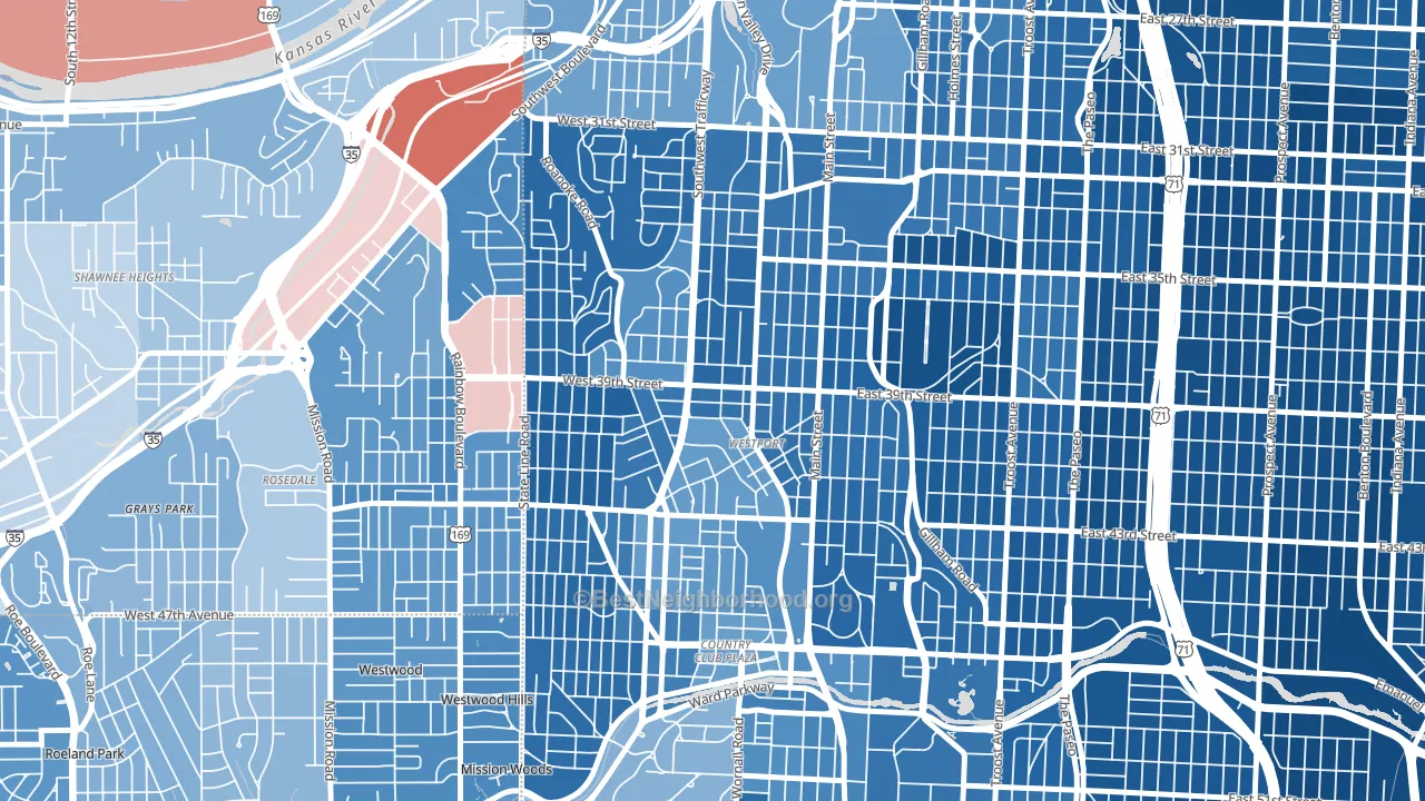 64111, MO block-group political-lean map