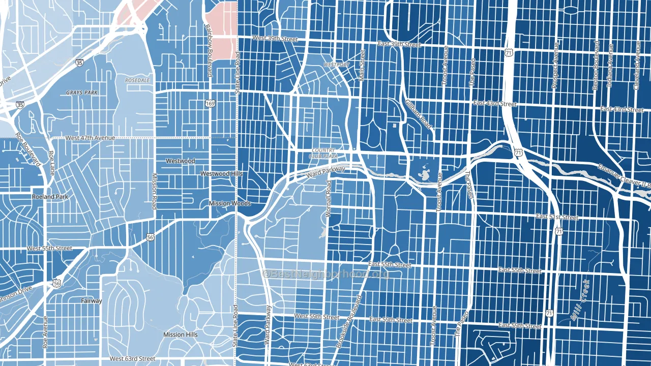 64112, MO block-group political-lean map