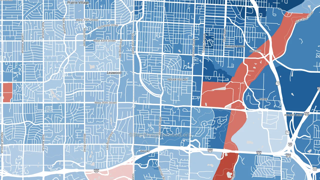 64114, MO block-group political-lean map