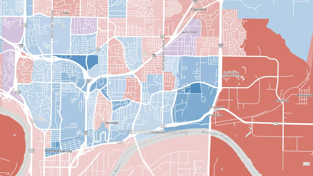 64117, MO block-group political-lean map