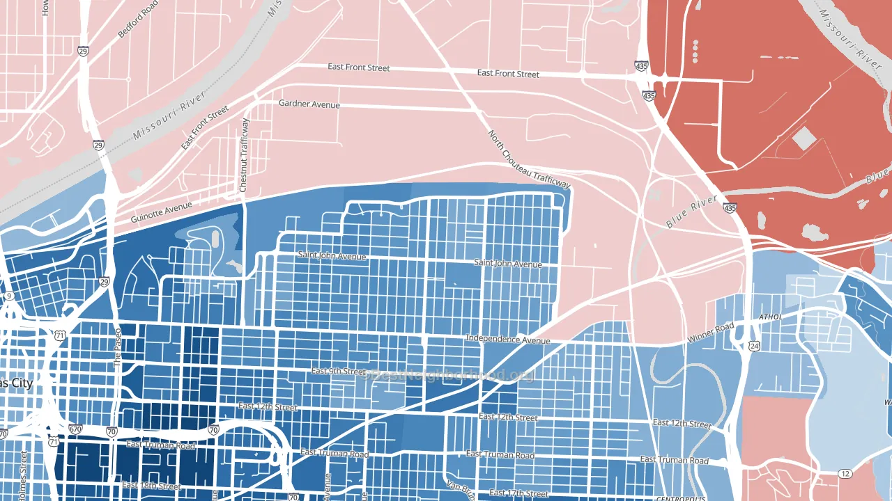 64123, MO block-group political-lean map