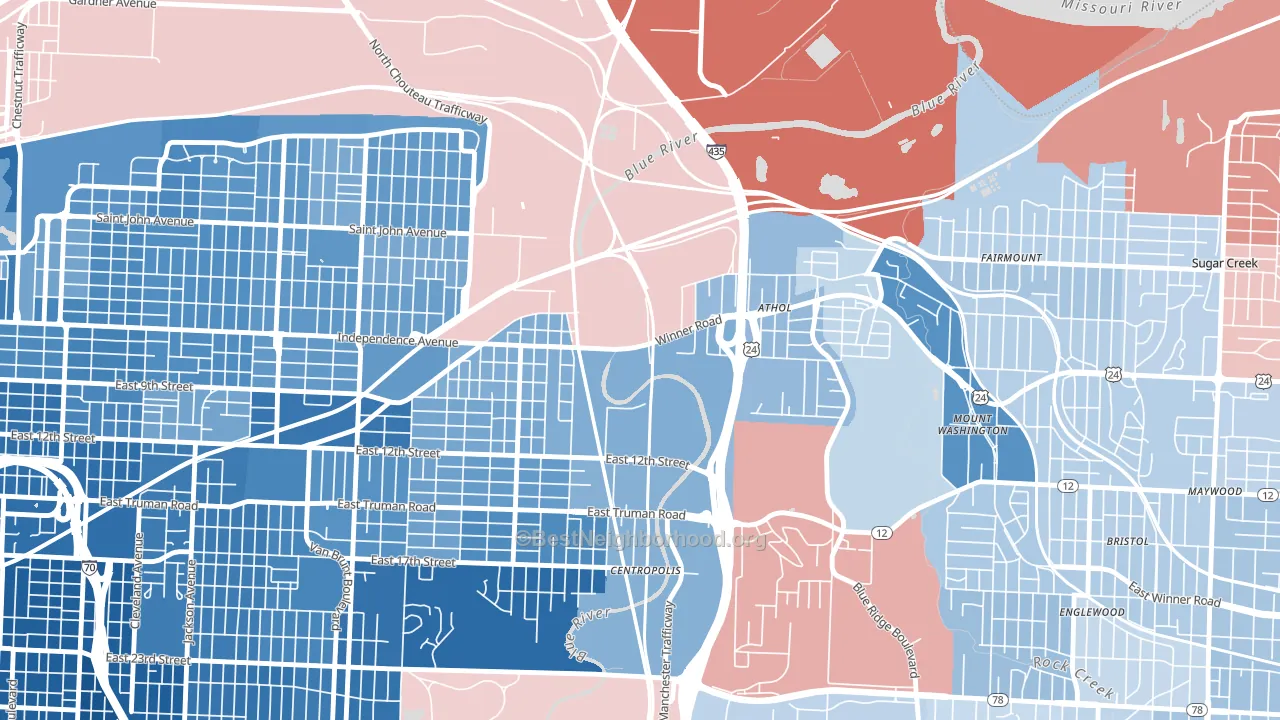 64125, MO block-group political-lean map