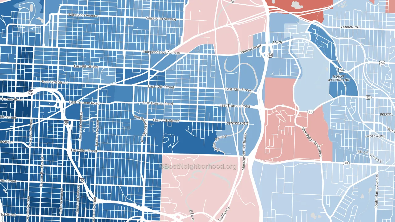 64126, MO block-group political-lean map