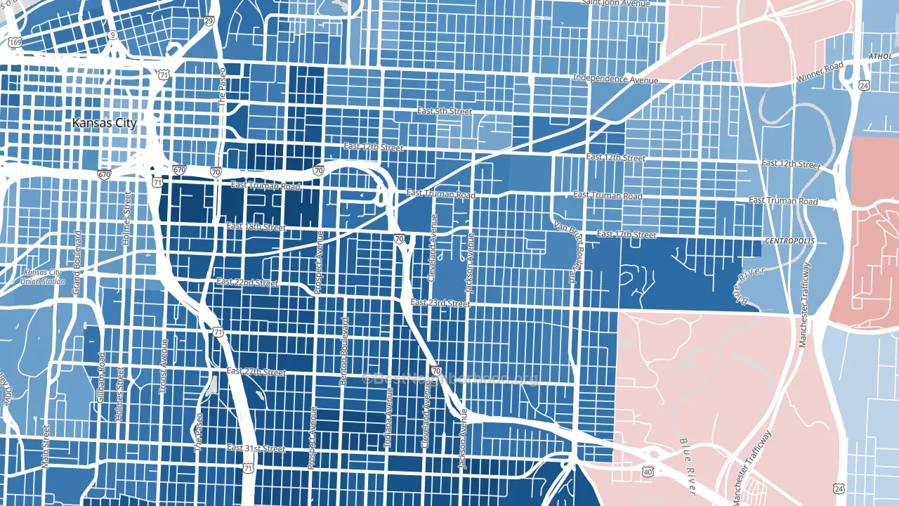 64127, MO block-group political-lean map