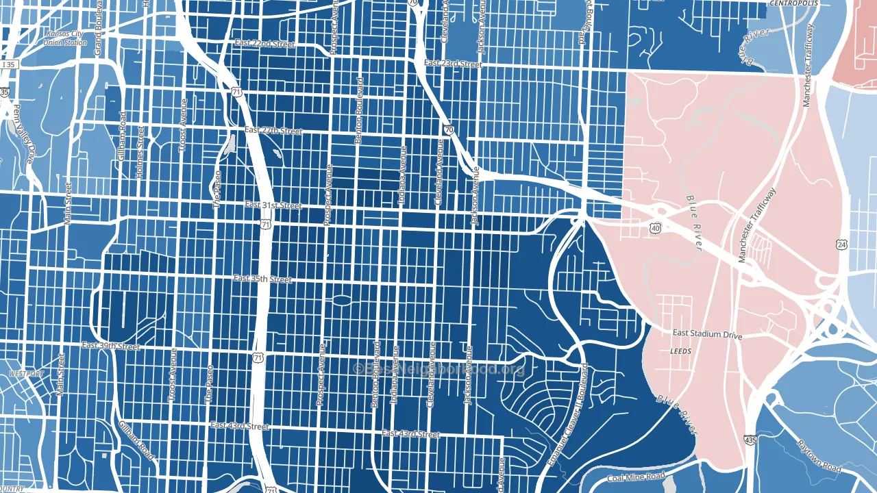 64128, MO block-group political-lean map