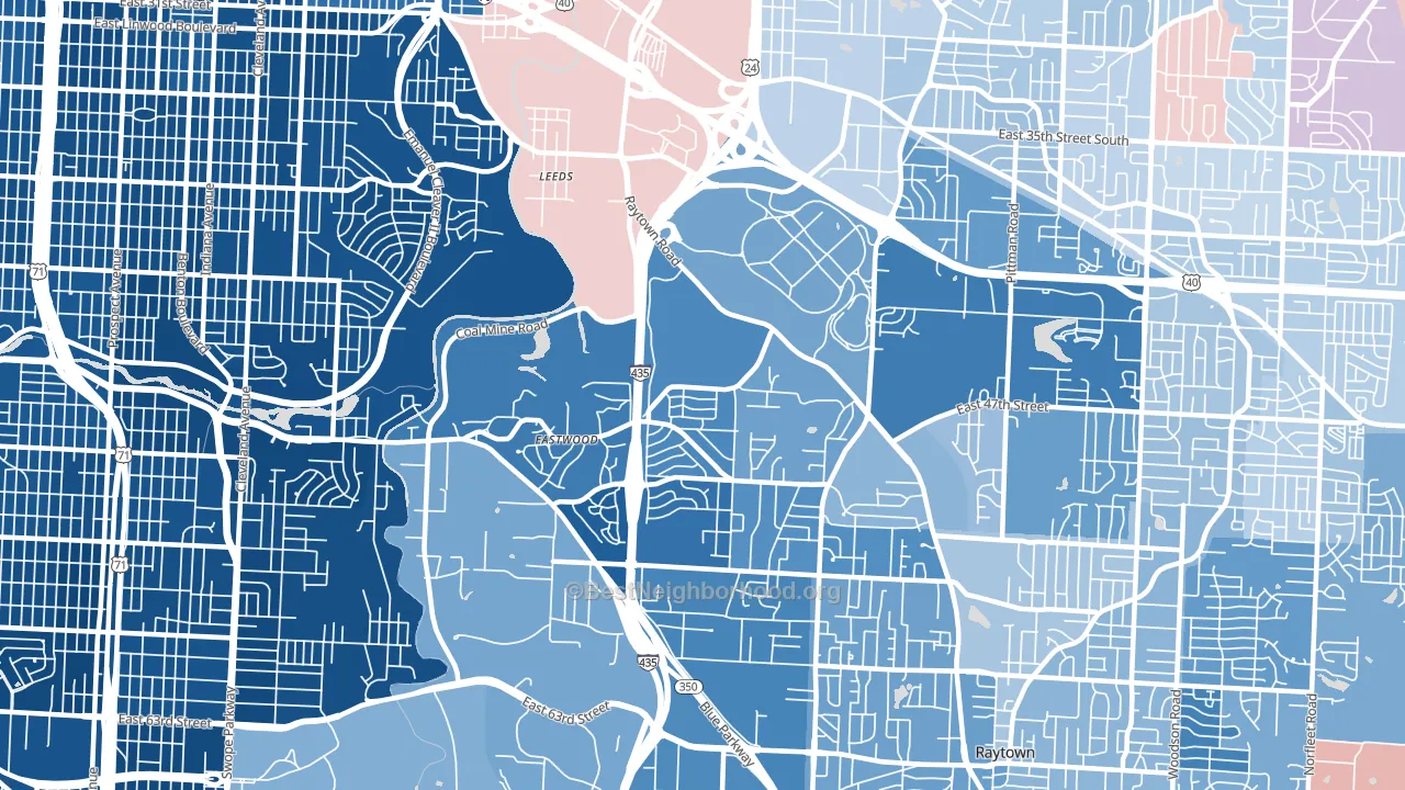 64129, MO block-group political-lean map