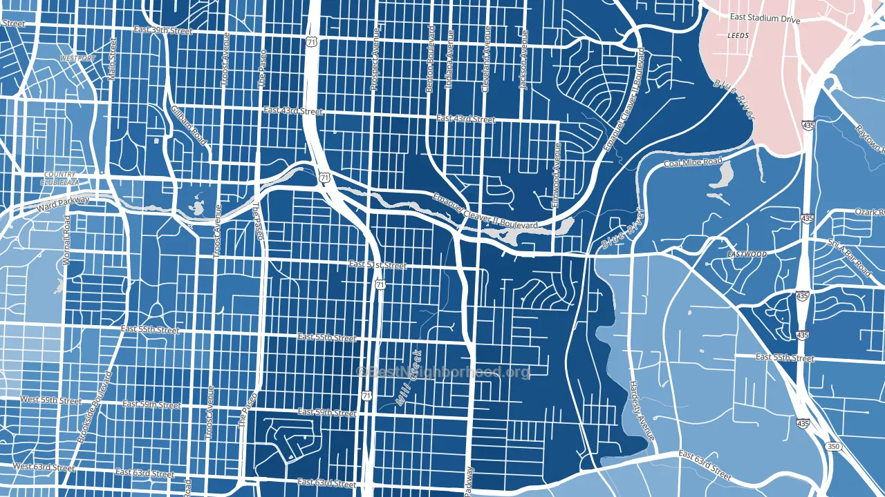 64130, MO block-group political-lean map