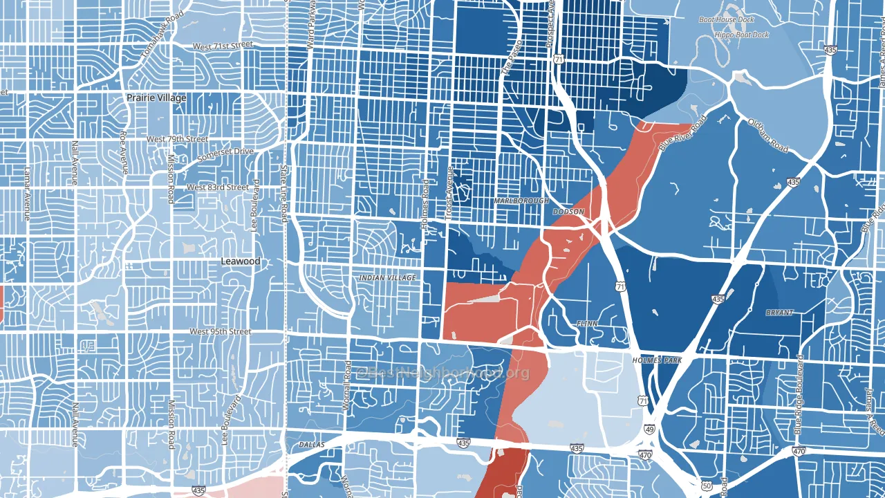 64131, MO block-group political-lean map