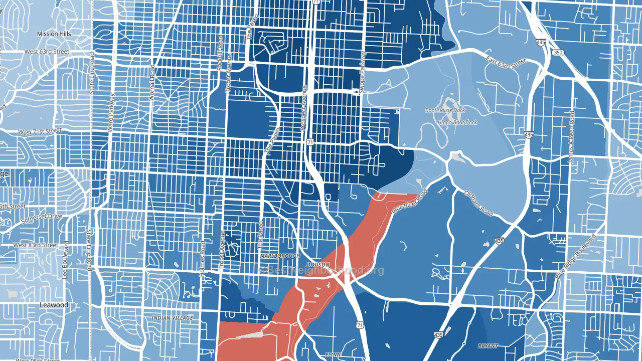 64132, MO block-group political-lean map