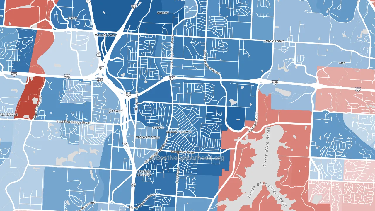 64134, MO block-group political-lean map
