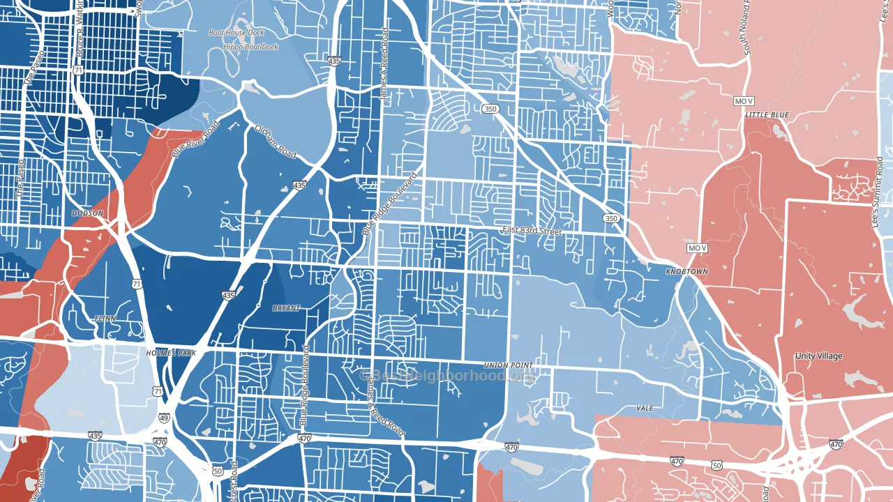 64138, MO block-group political-lean map