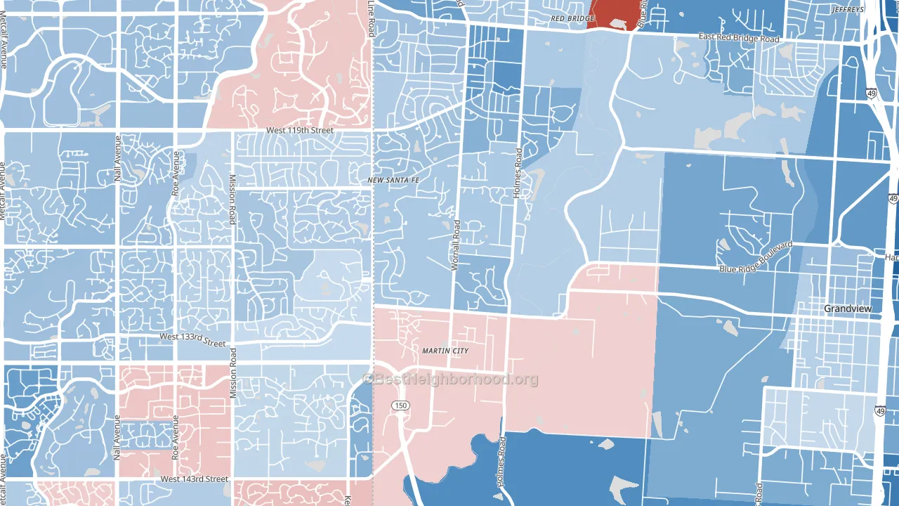 64145, MO block-group political-lean map