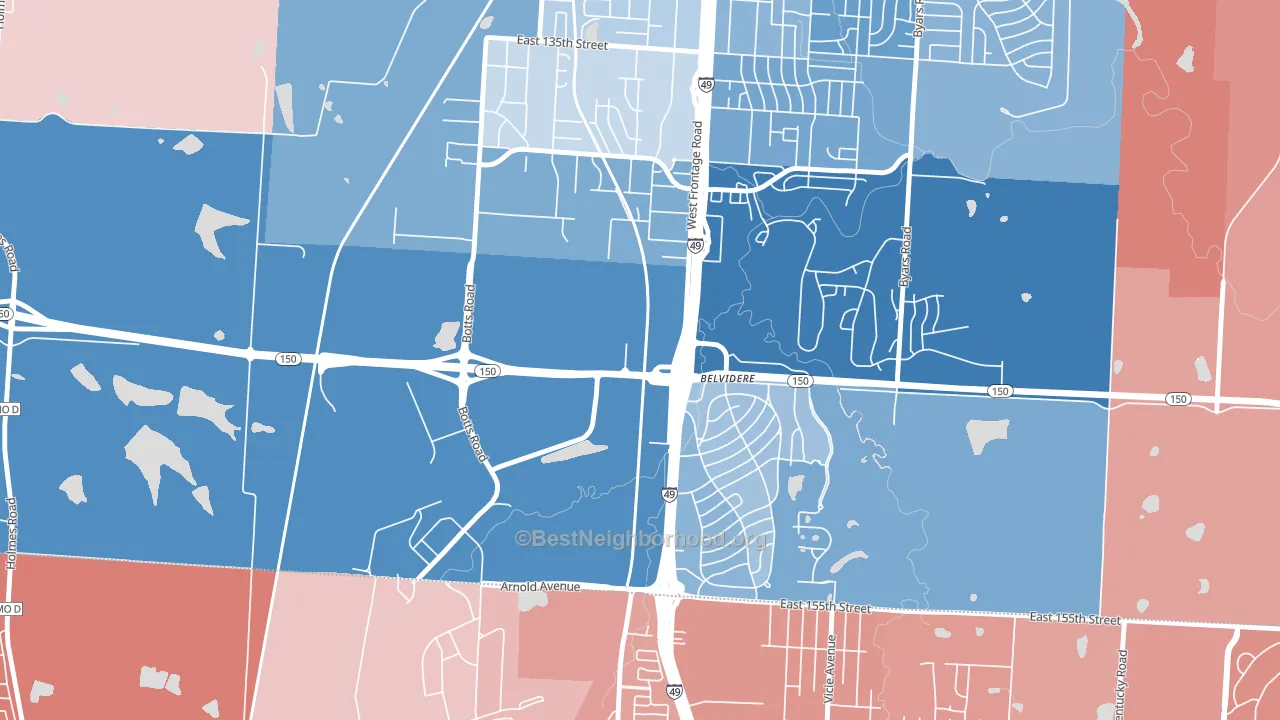 64147, MO block-group political-lean map