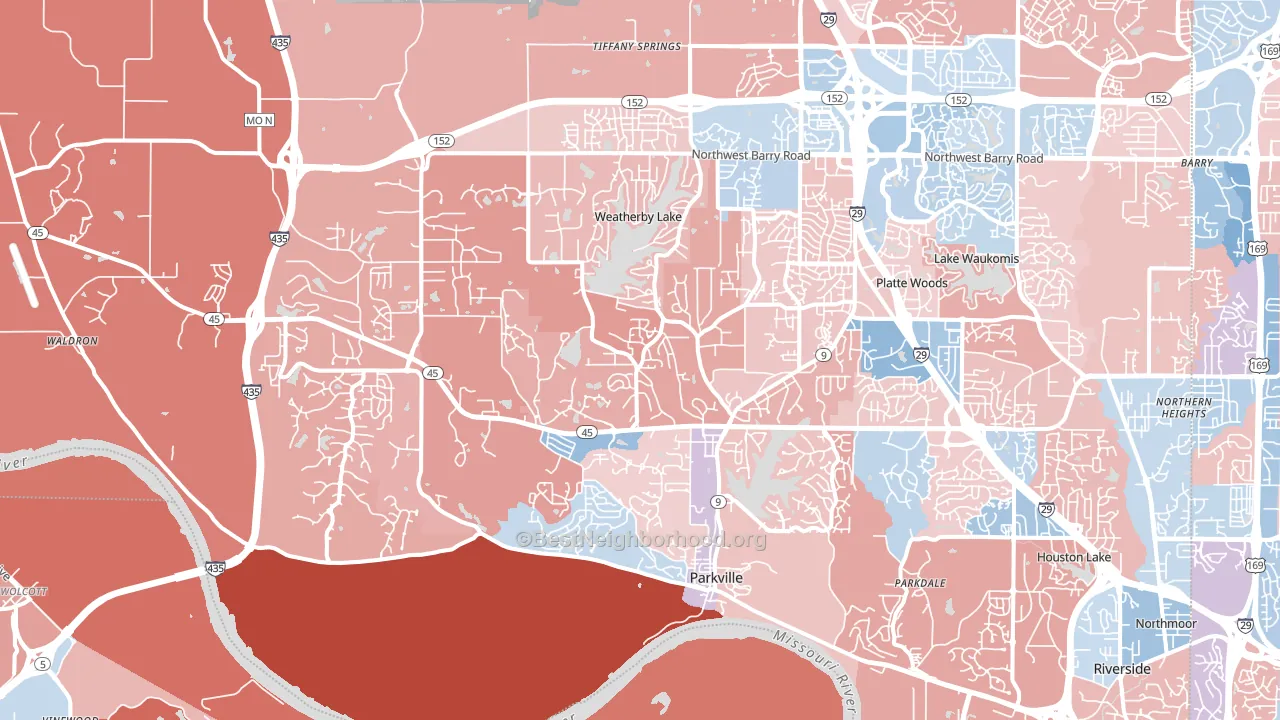 64152, MO block-group political-lean map