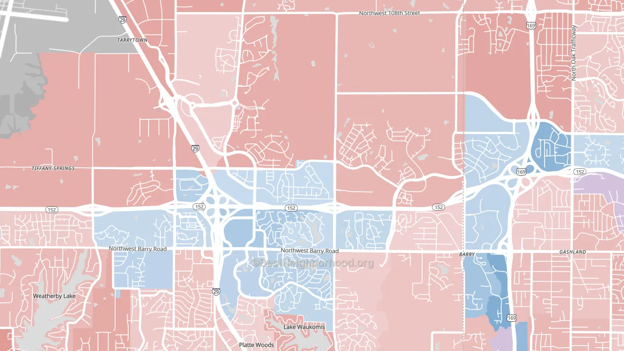 64154, MO block-group political-lean map