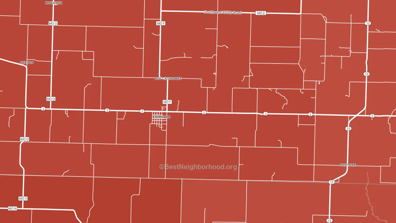 64733, MO block-group political-lean map