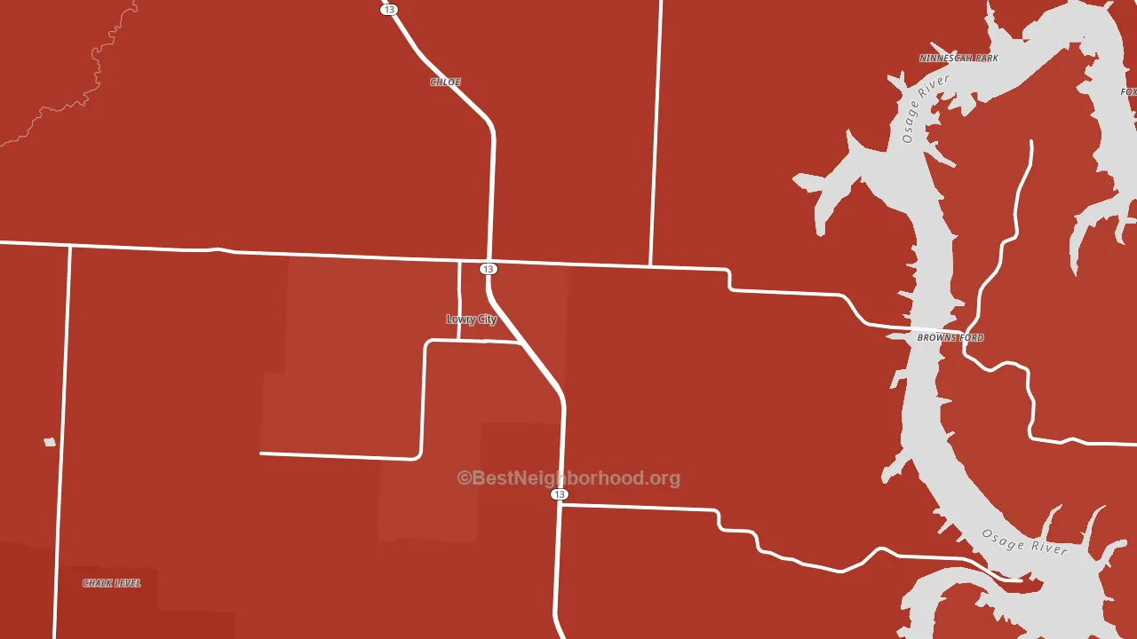 64763, MO block-group political-lean map