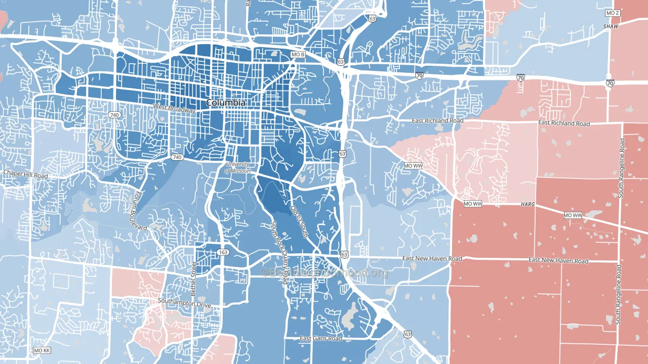 65201, MO block-group political-lean map