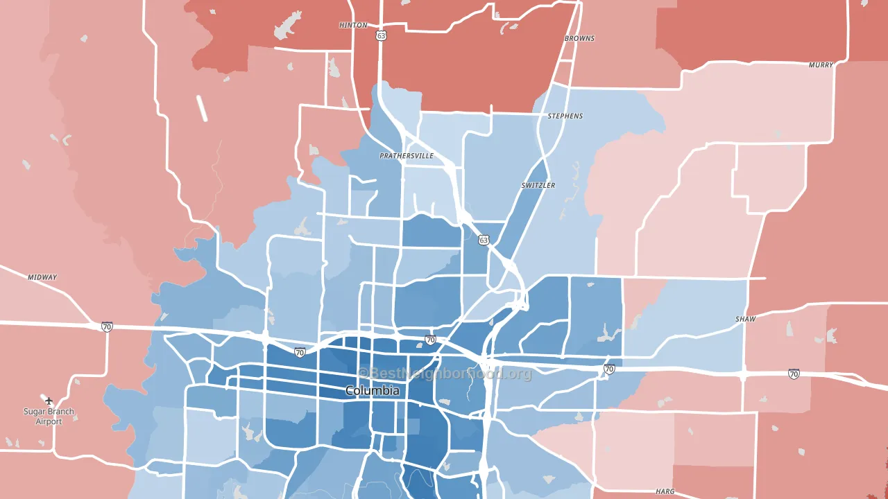 65202, MO block-group political-lean map