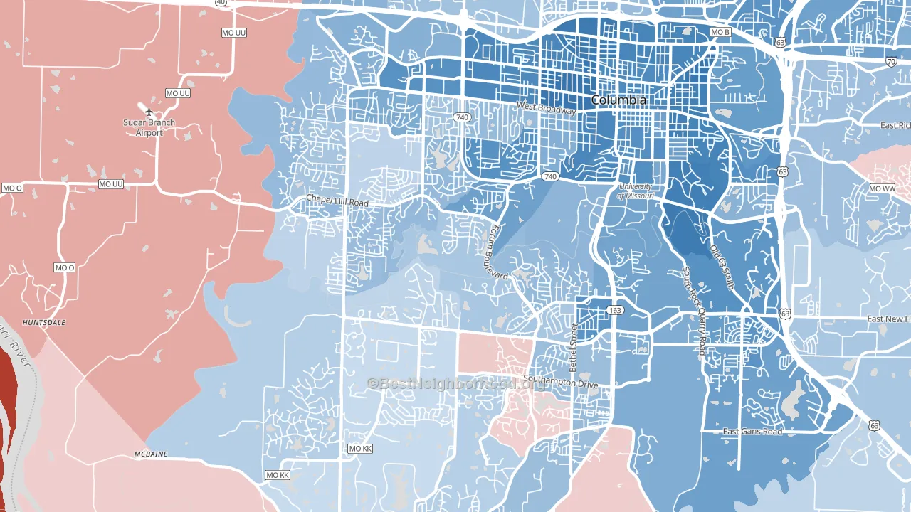 65203, MO block-group political-lean map