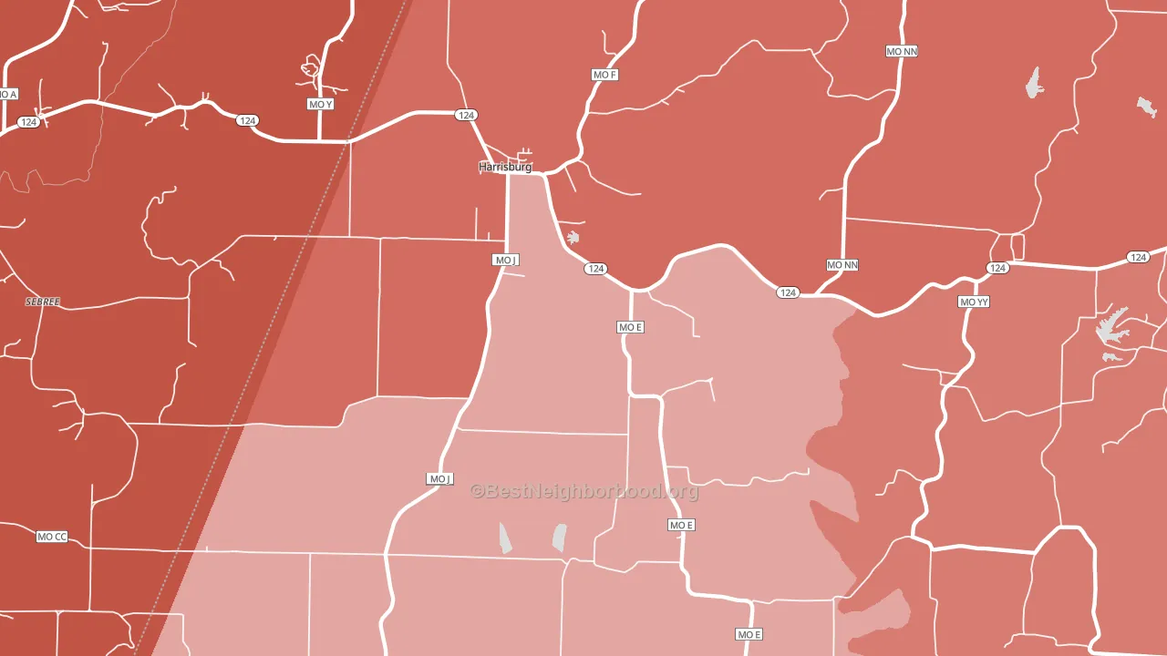 65256, MO block-group political-lean map