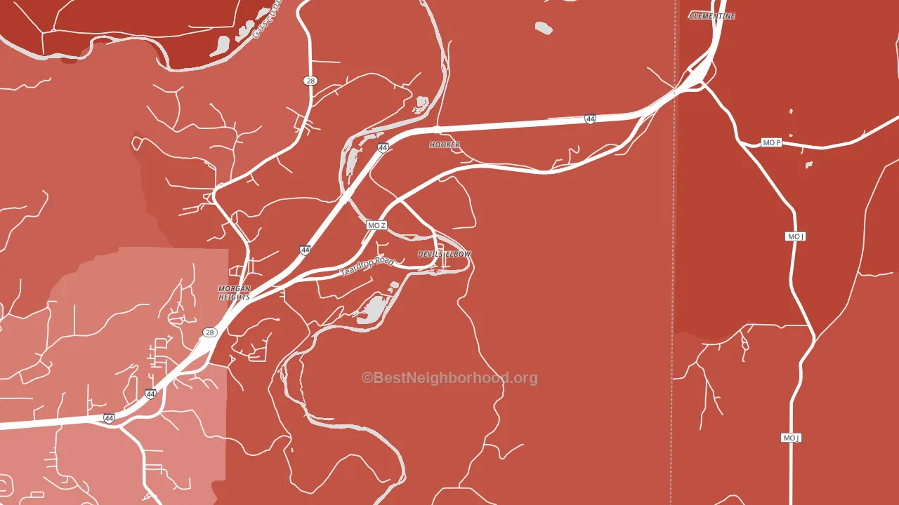 65457, MO block-group political-lean map