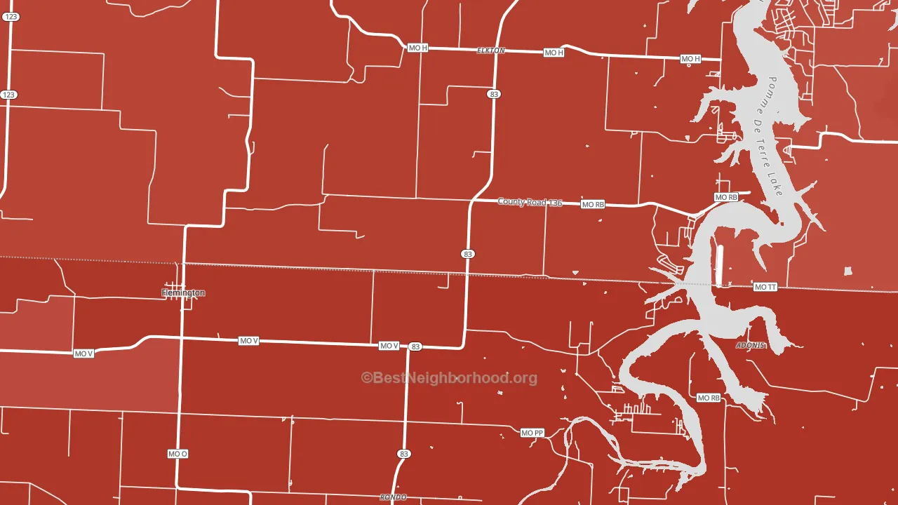 65650, MO block-group political-lean map