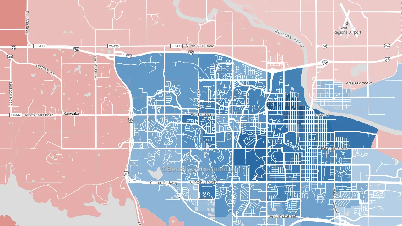 66049, KS block-group political-lean map