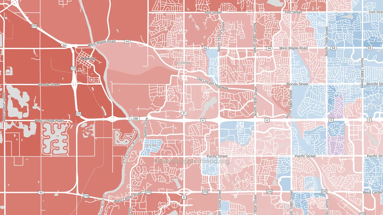 68022, NE block-group political-lean map