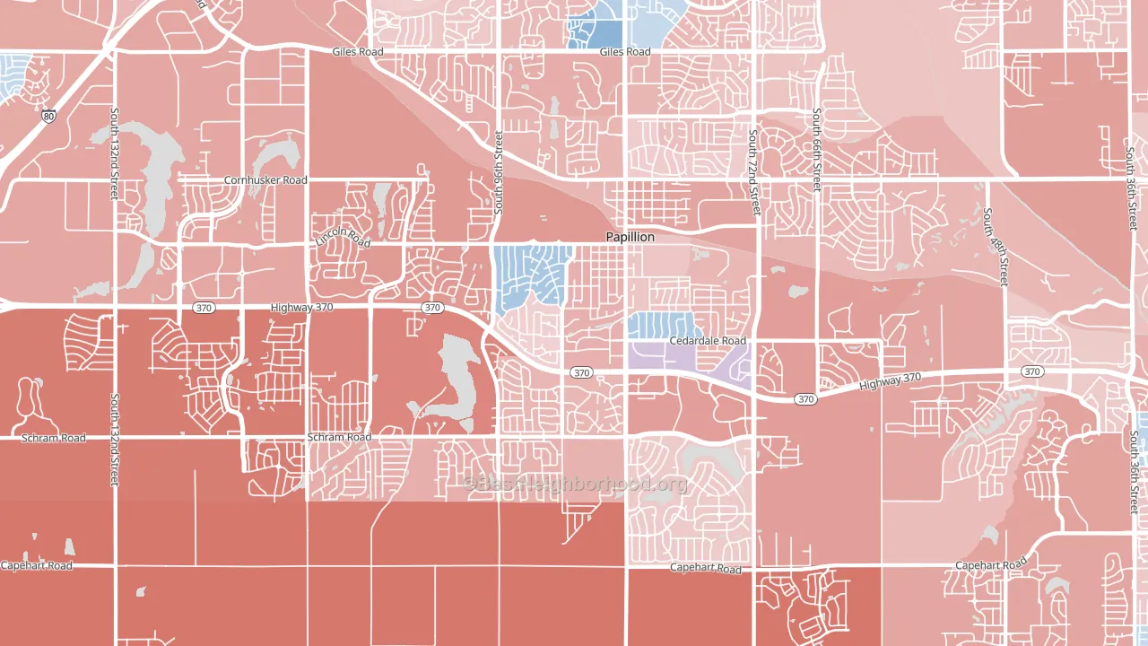68046, NE block-group political-lean map