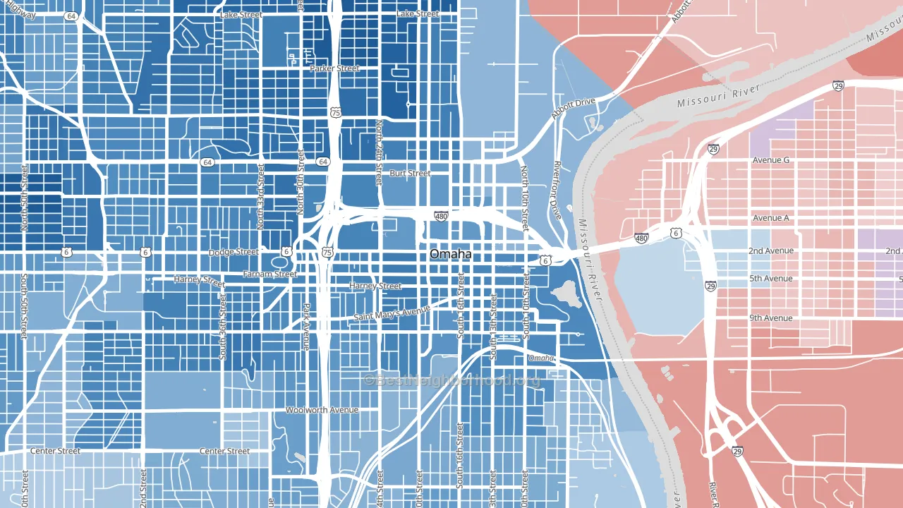 68102, NE block-group political-lean map
