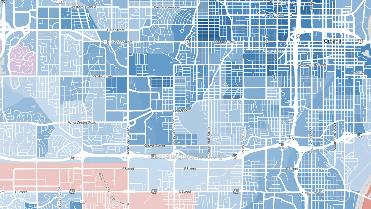 68106, NE block-group political-lean map