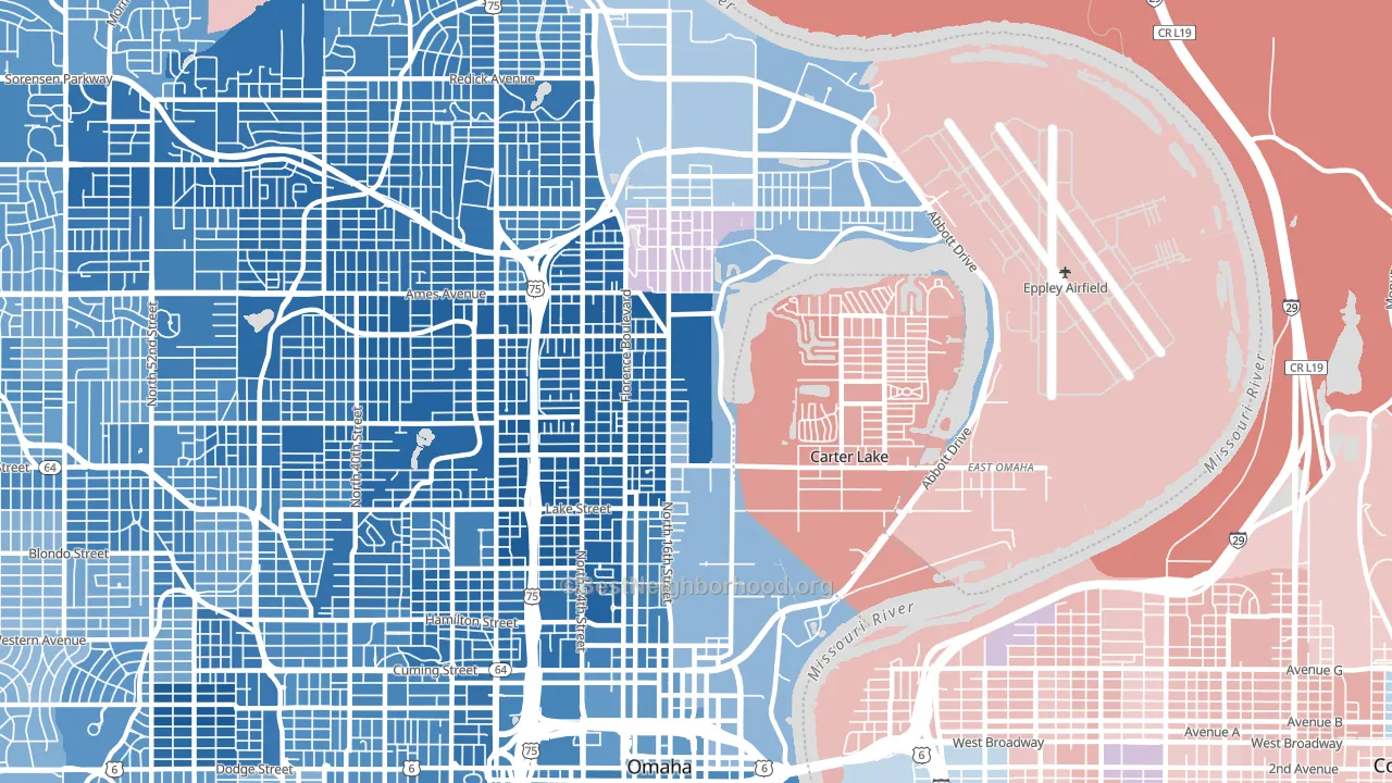 68110, NE block-group political-lean map