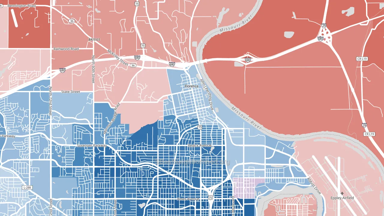 68112, NE block-group political-lean map