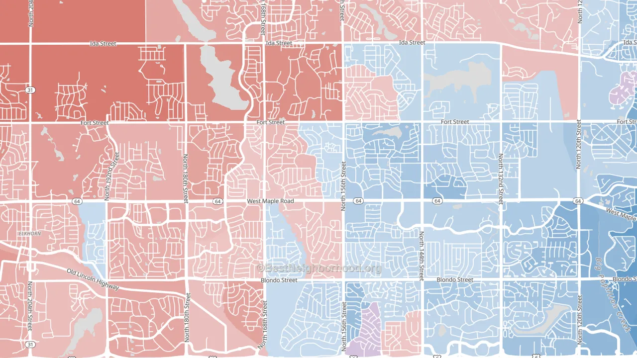 68116, NE block-group political-lean map
