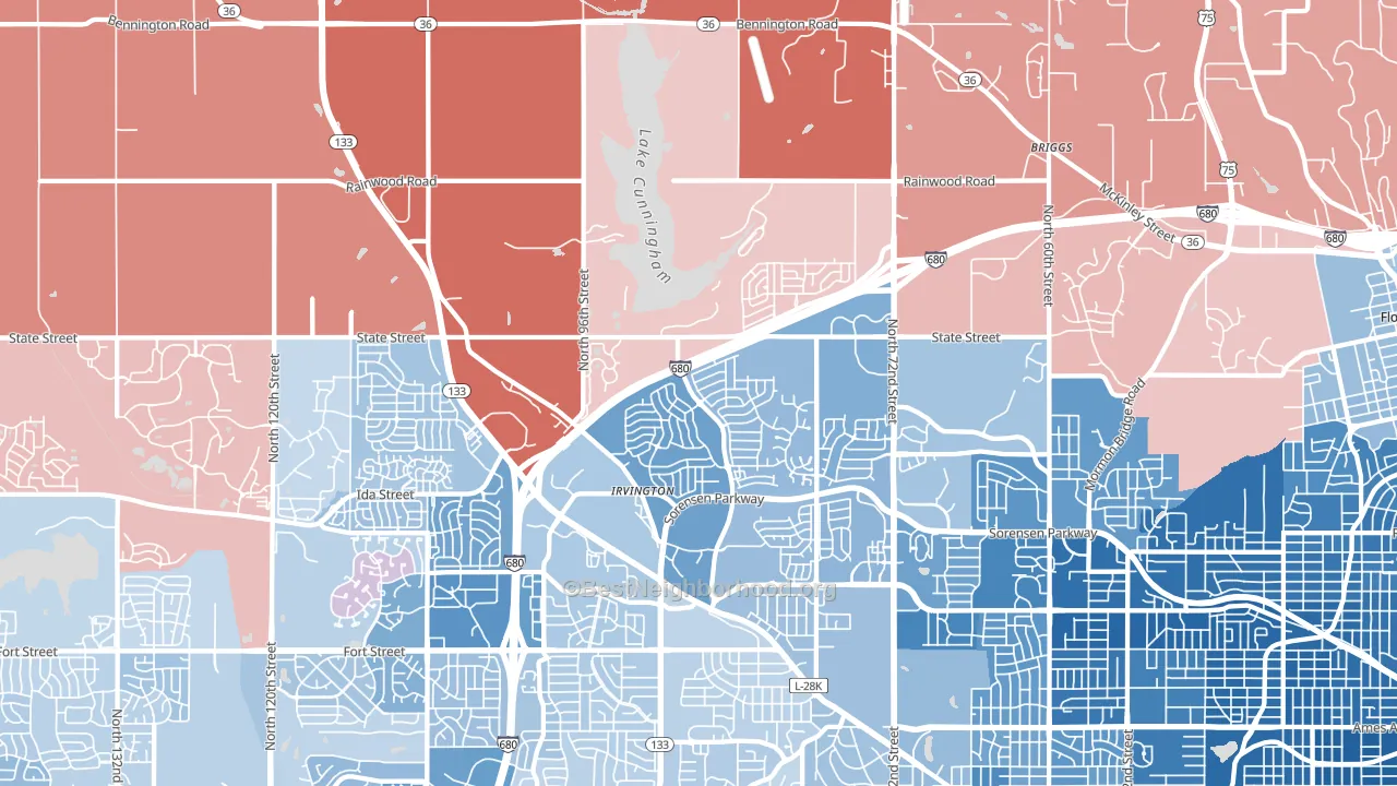 68122, NE block-group political-lean map