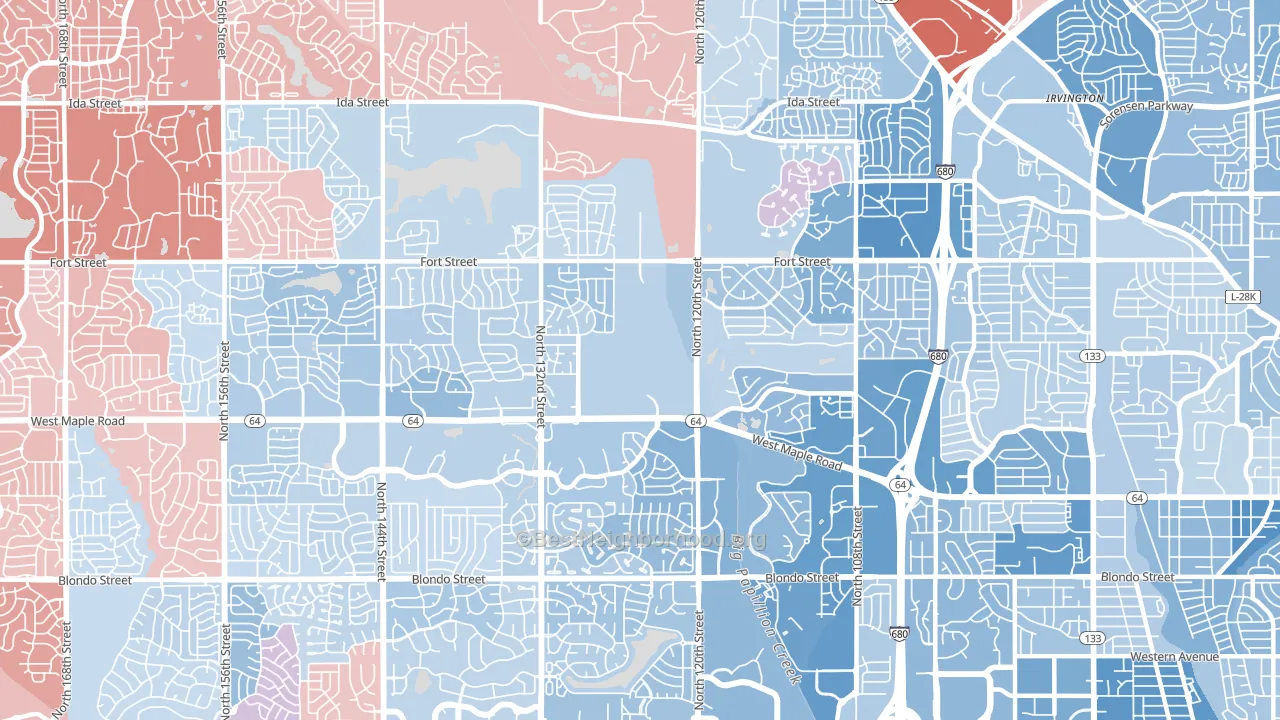 68164, NE block-group political-lean map