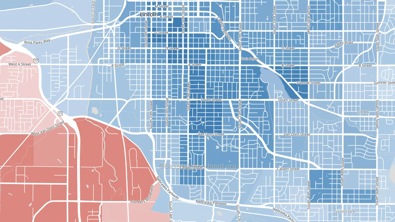 68502, NE block-group political-lean map