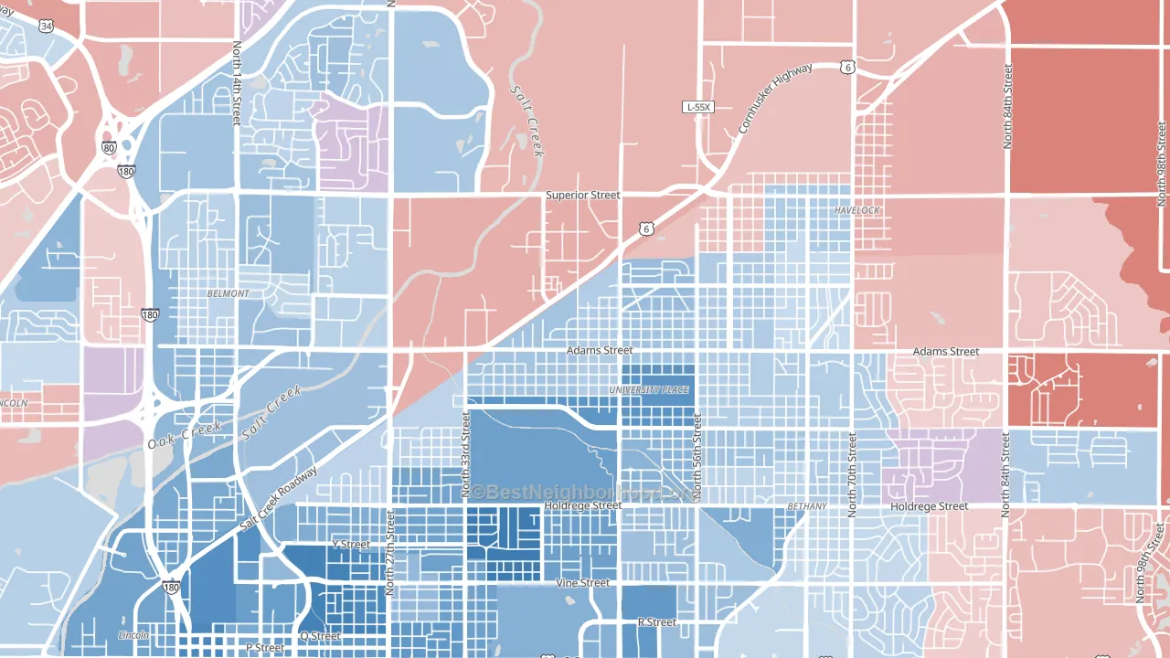 68504, NE block-group political-lean map