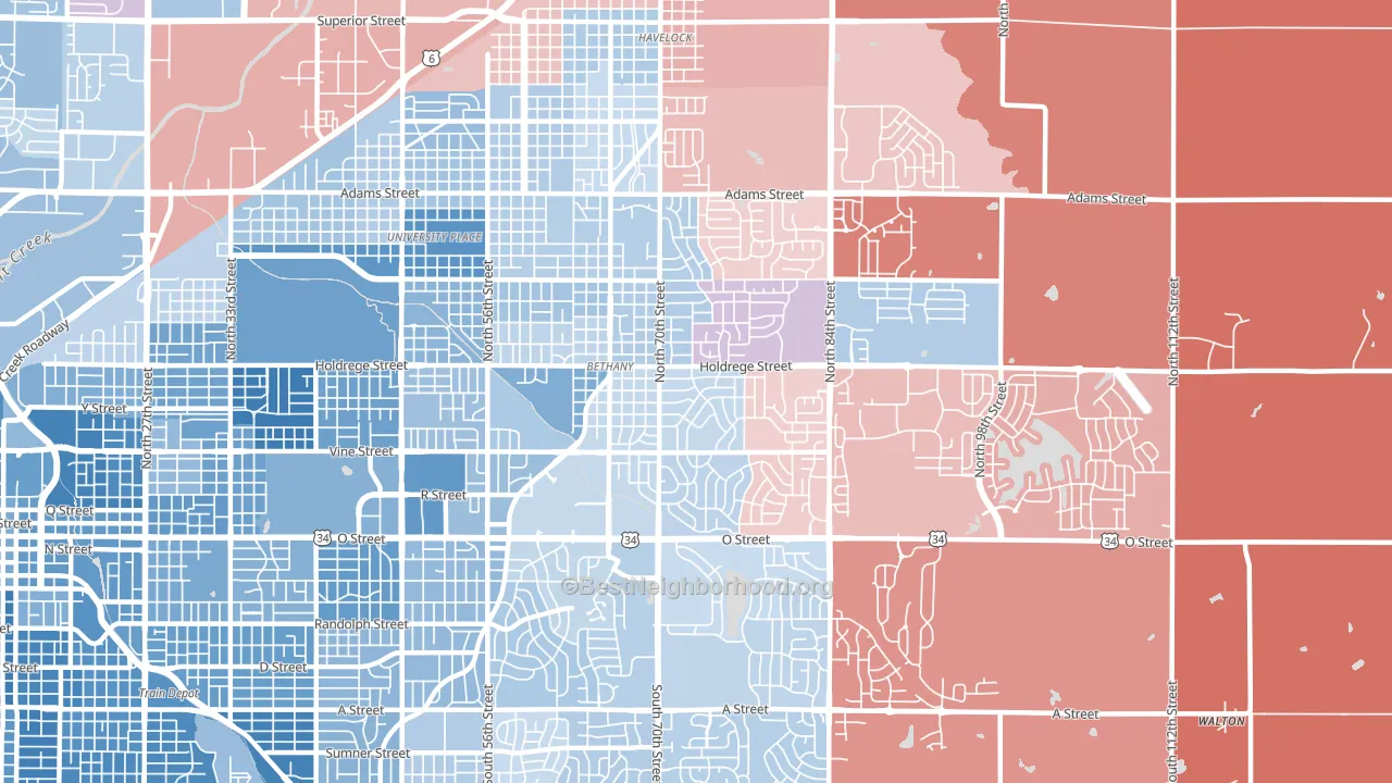 68505, NE block-group political-lean map