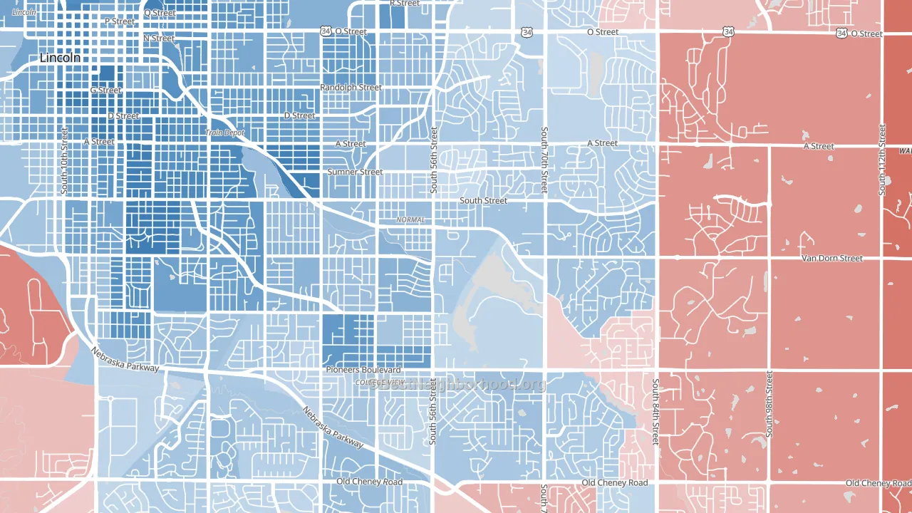 68506, NE block-group political-lean map