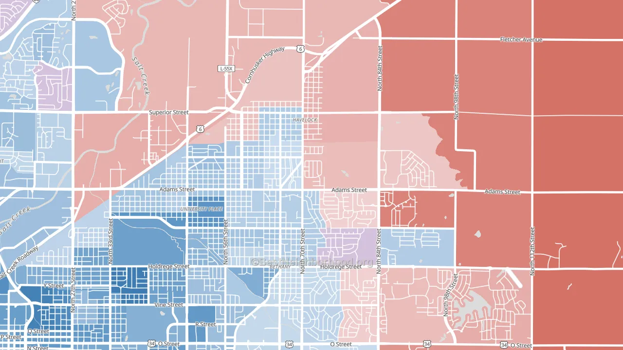 68507, NE block-group political-lean map