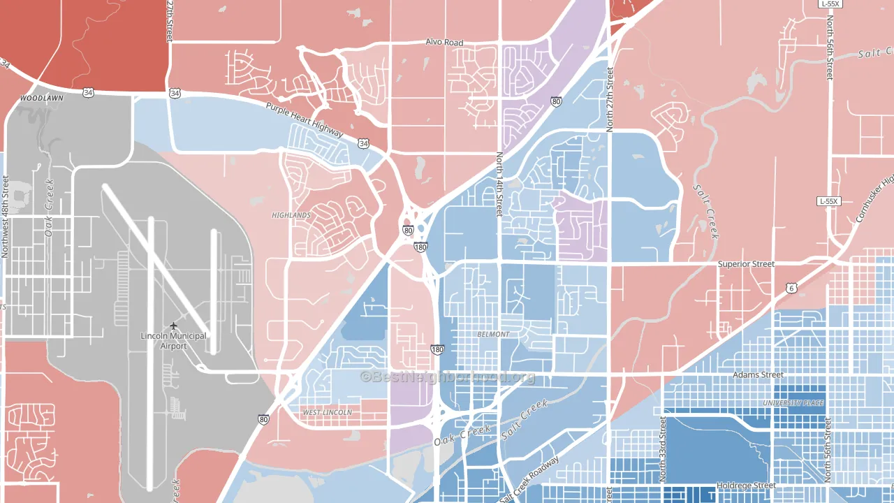 68521, NE block-group political-lean map