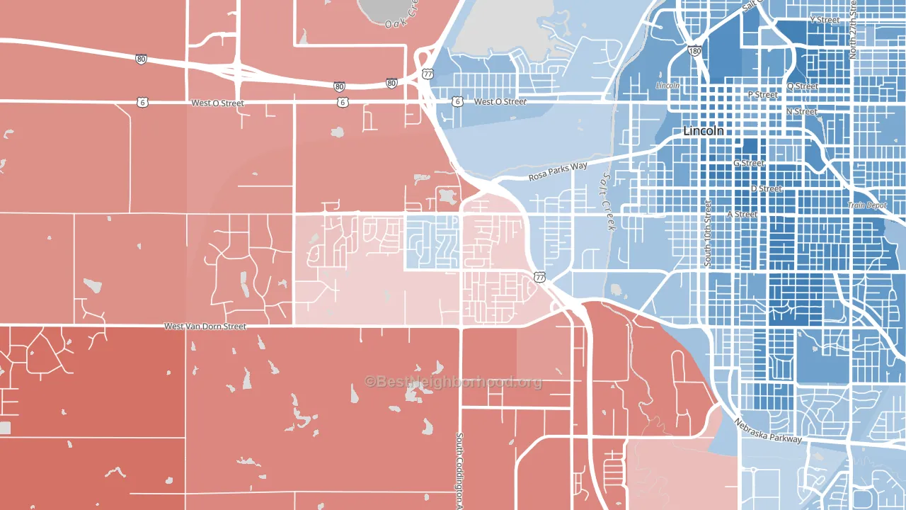 68522, NE block-group political-lean map