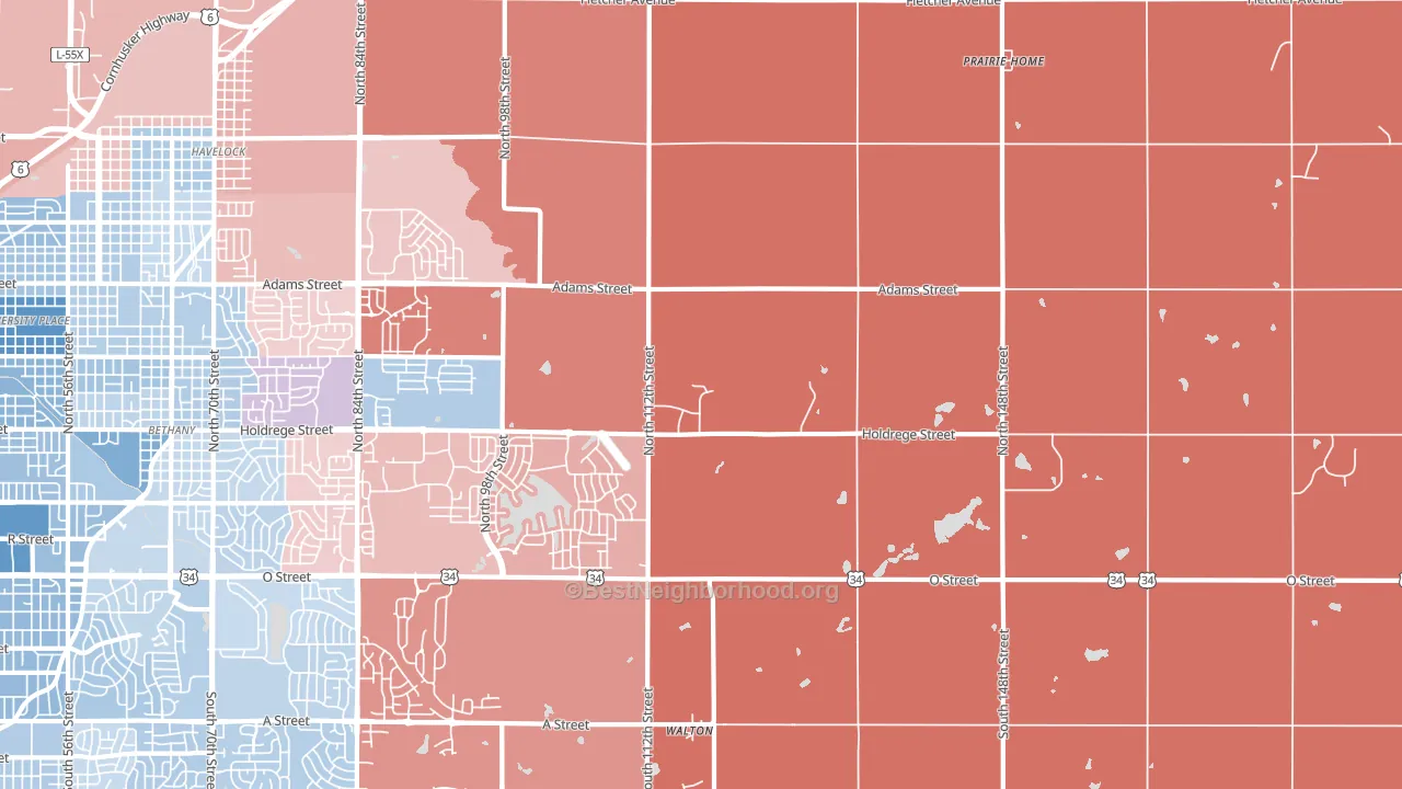 68527, NE block-group political-lean map