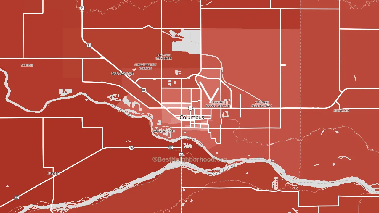 68601, NE block-group political-lean map