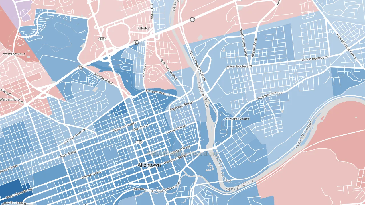 6th Ward, Allentown, PA block-group political-lean map