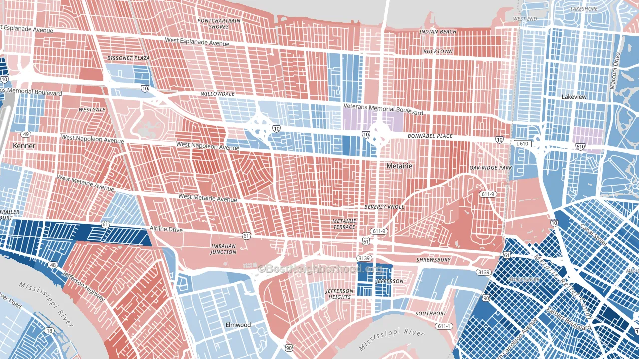 70001, LA block-group political-lean map