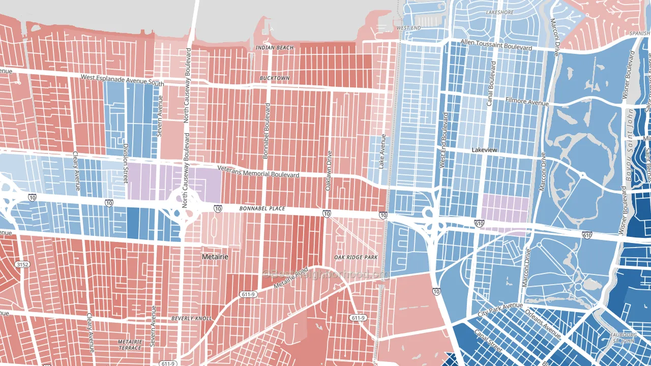 70005, LA block-group political-lean map