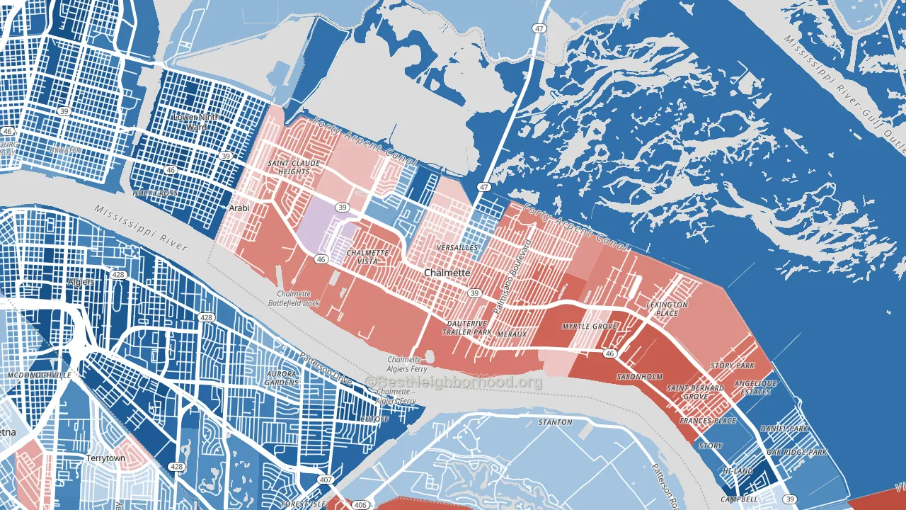 70043, LA block-group political-lean map